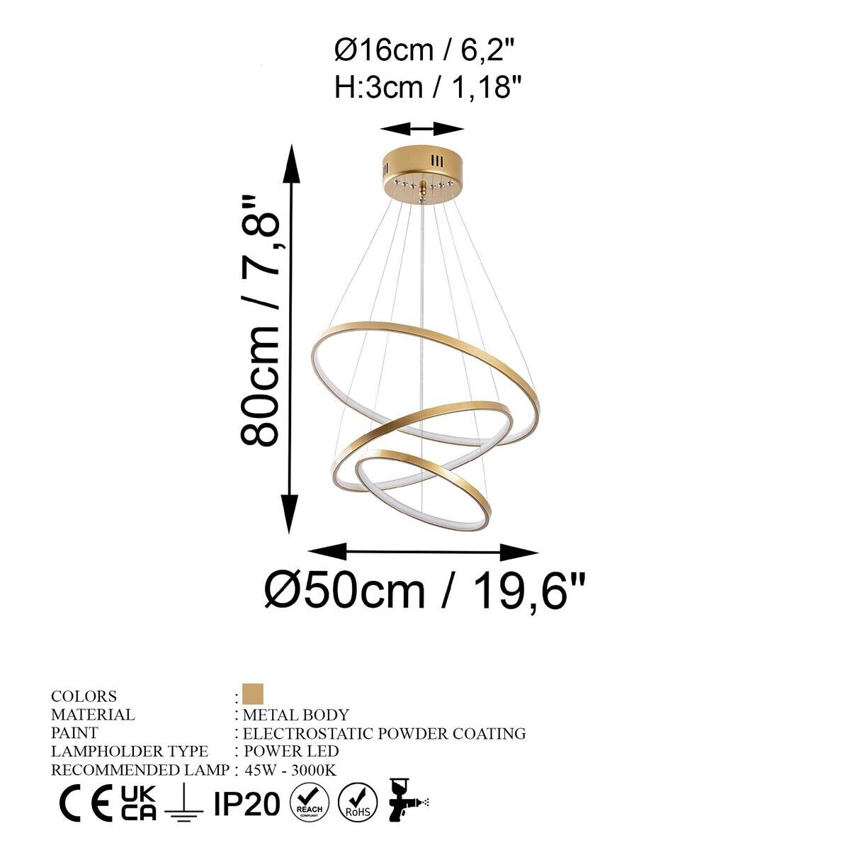 Opviq LED-Pendelleuchte gold B/H/T: ca. 50x80x50 cm