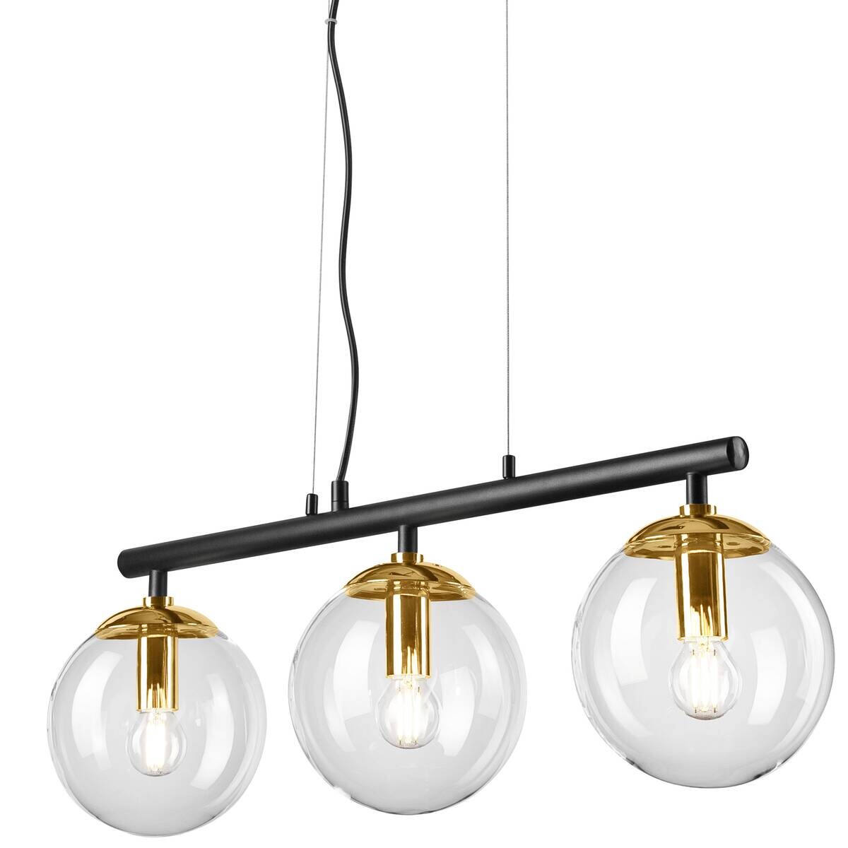 Lamkur Deckenleuchte gold Stahl Glas B/H/L: ca. 12x150x70 cm E14 3 Brennstellen