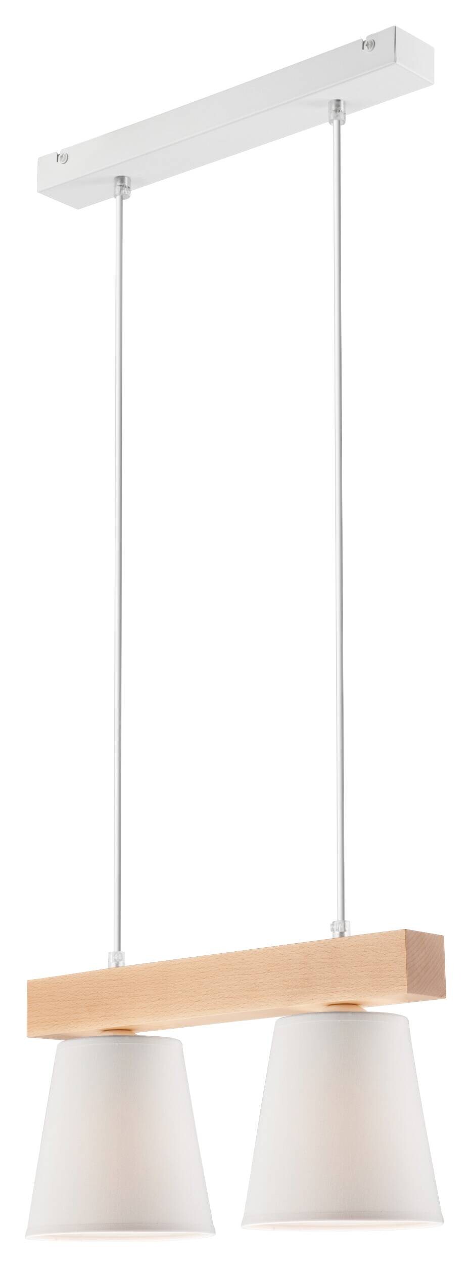 Lamkur Hängeleuchte weiß Stahl Holz B/H/L: ca. 35x20x38 cm E27 2 Brennstellen