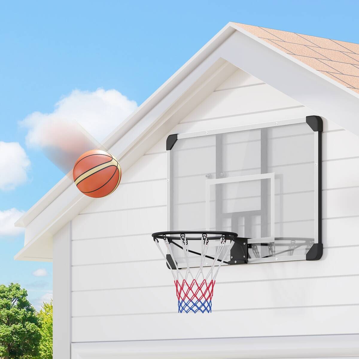 SPORTNOW Basketballkorb transparent Stahl B/H/L: ca. 61x73x113 cm