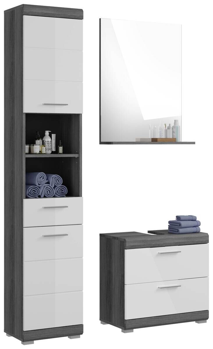 Badezimmer-Set Scout Rauchsilber Nachbildung weiß Hochglanz B/H/T: ca. 112x191x34 cm