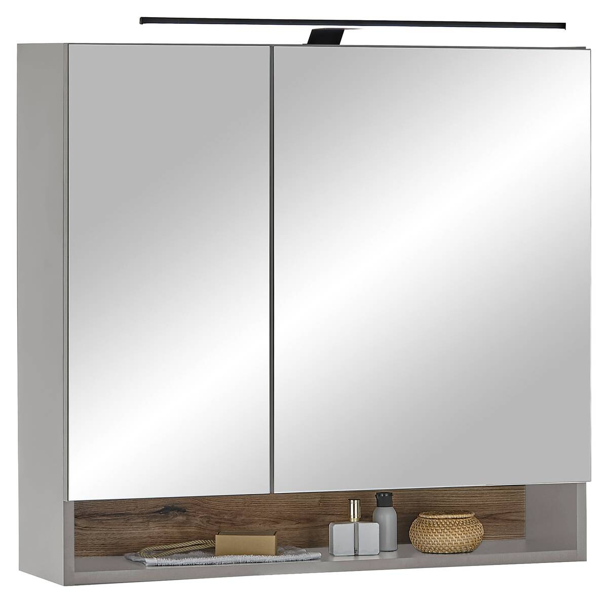 Spiegelschrank Denver grau matt Eiche Evoke Coast Nachbildung B/H/T: ca. 80x75x22 cm
