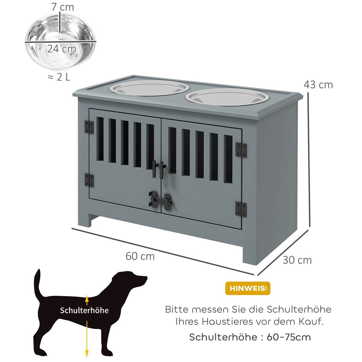 PawHut Futterstation grau Stahl B/H/L: ca. 30x43x60 cm