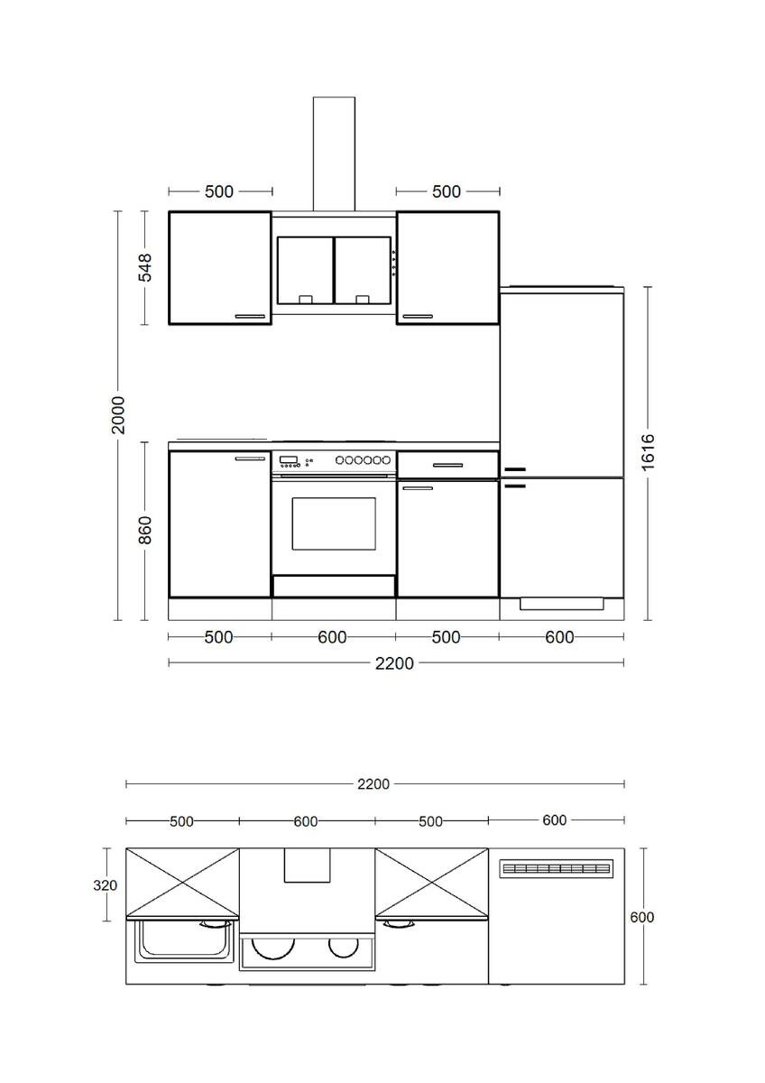 Küchenblock Vita weiß matt B/H/T: ca. 220x200x60 cm