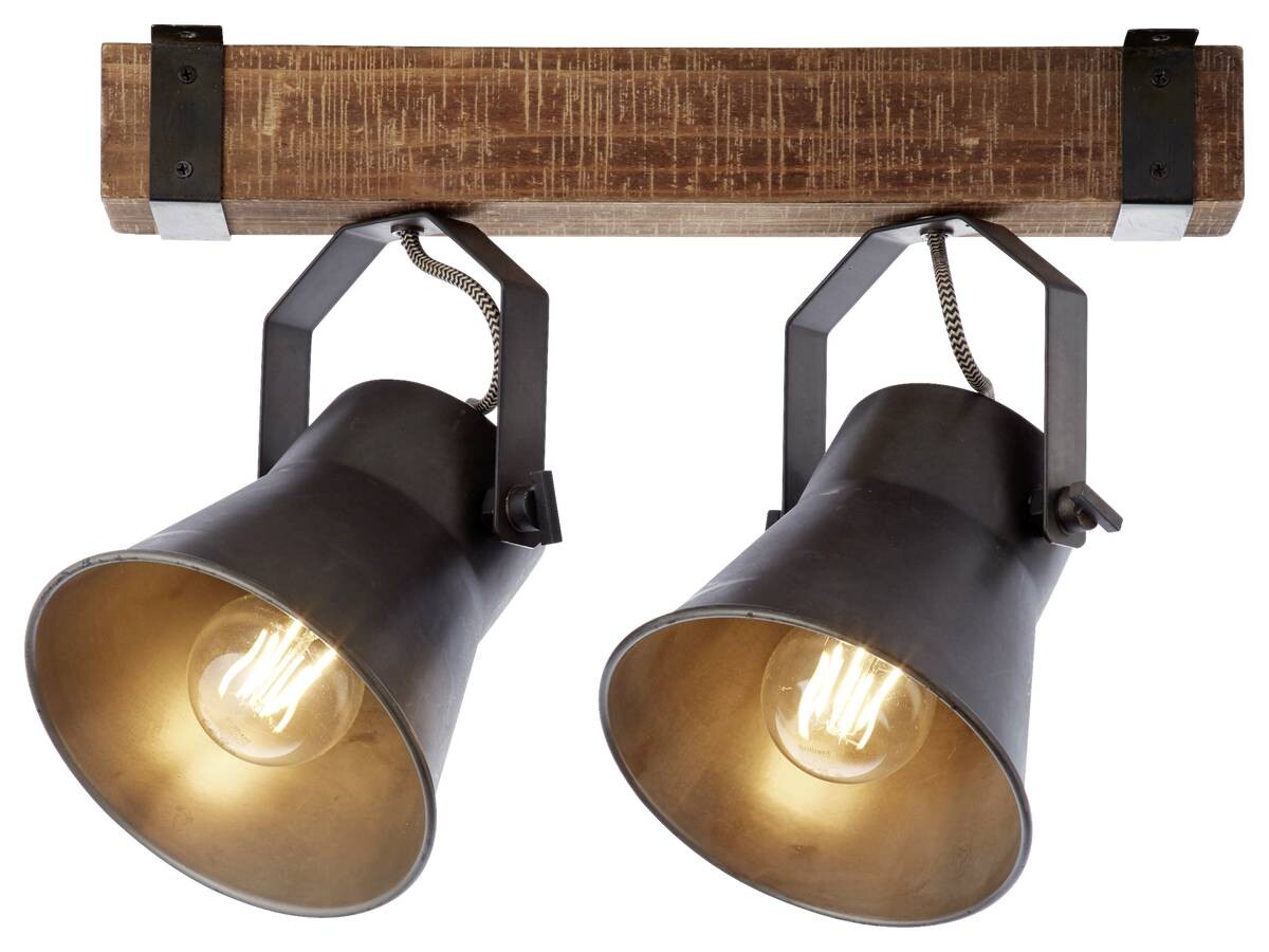 Brilliant Spotbalken Plow schwarz braun Metall Holz B/H/T: ca. 40x24x17 cm E27 2 Brennstellen