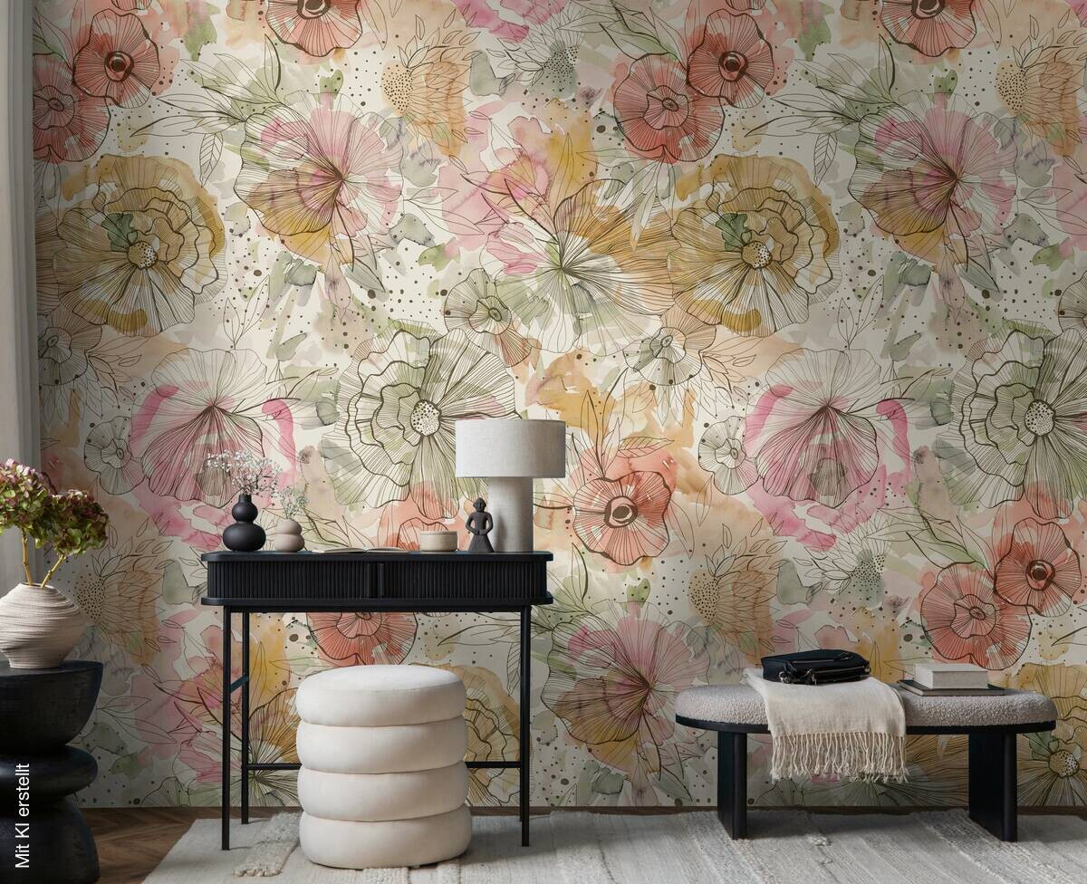 Livingwalls Fototapete Floral orange beige pink B/L: ca. 280x159 cm