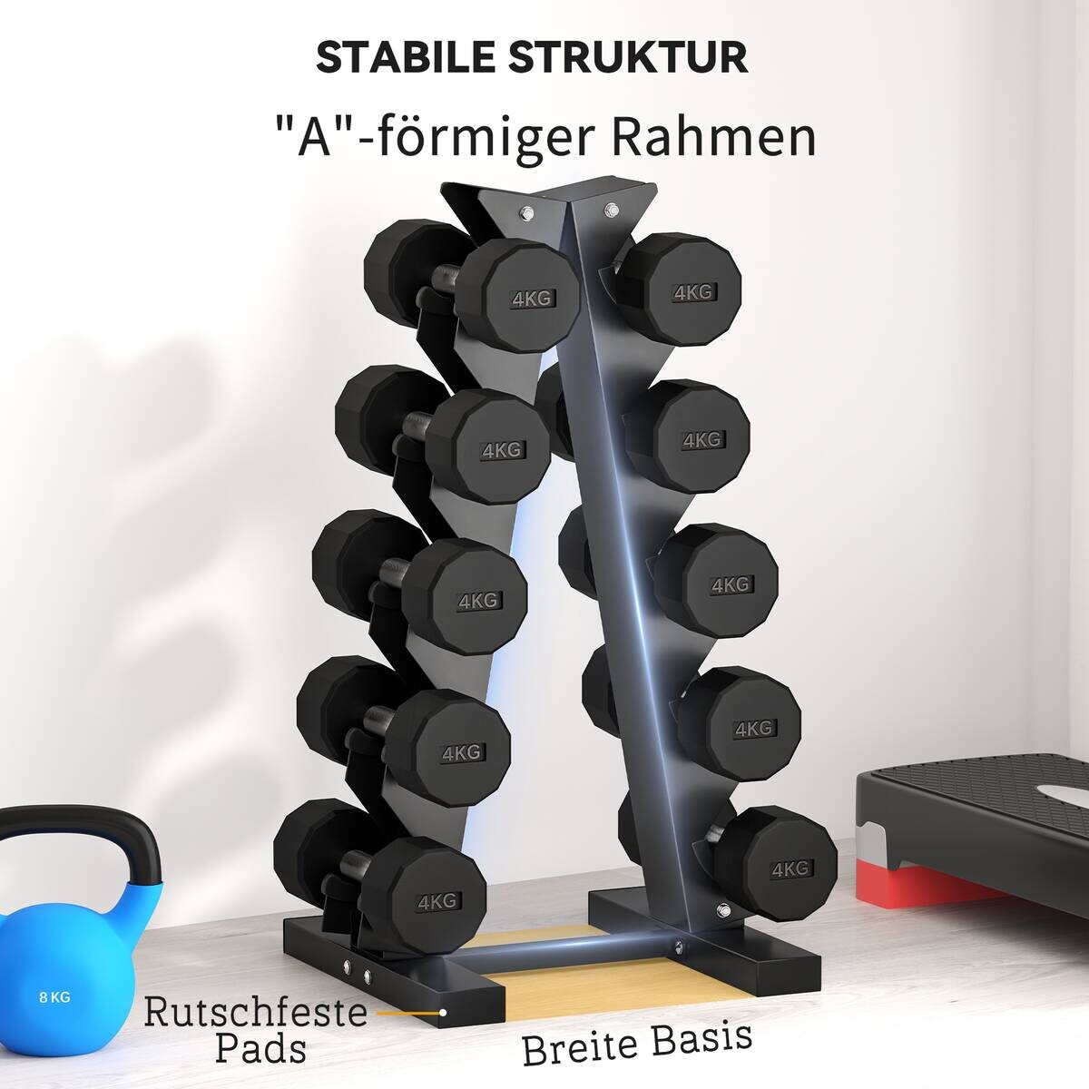 SPORTNOW Hantelständer schwarz Stahl B/H/L: ca. 33x66x35 cm