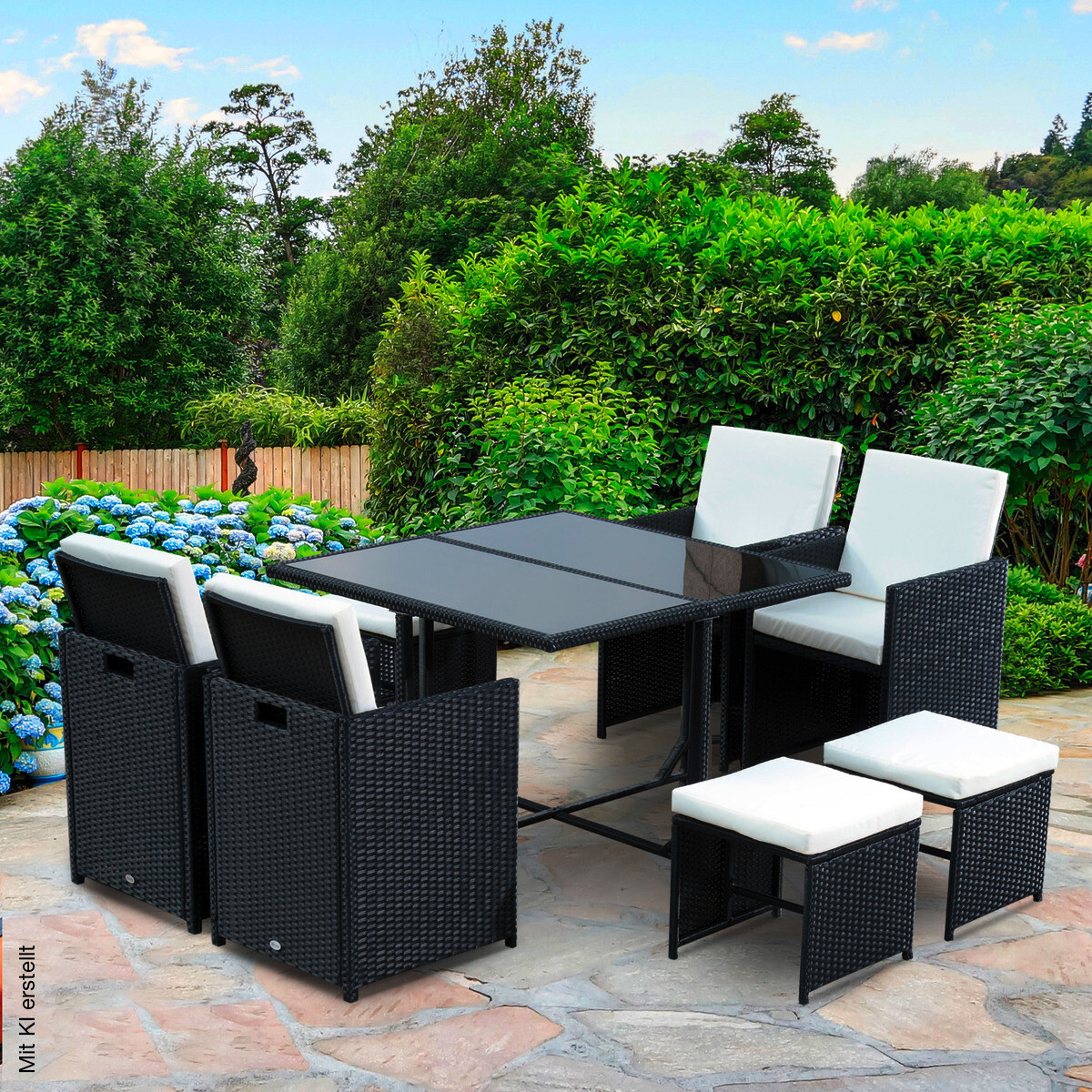 Outsunny Sitzgruppe schwarz Polyrattan