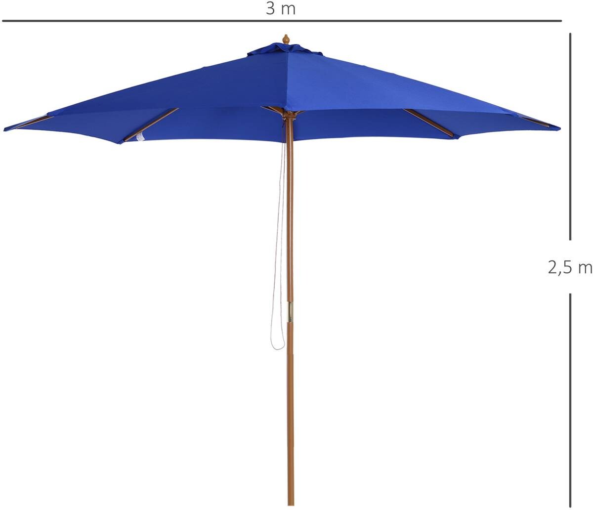 Outsunny Sonnenschirm blau Holz H/D: ca. 270x300 cm