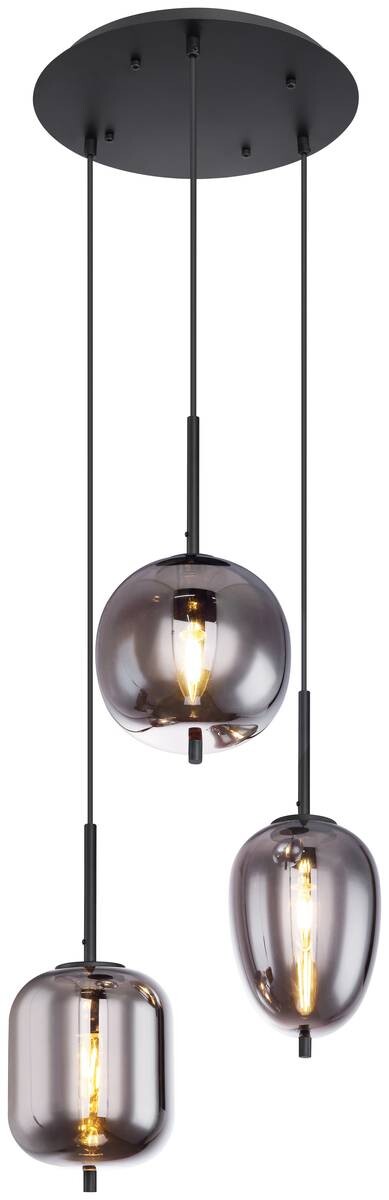GLOBO Pendelleuchte Blacky schwarz Metall Rauchglas H/D: ca. 120x46 cm E14 3 Brennstellen