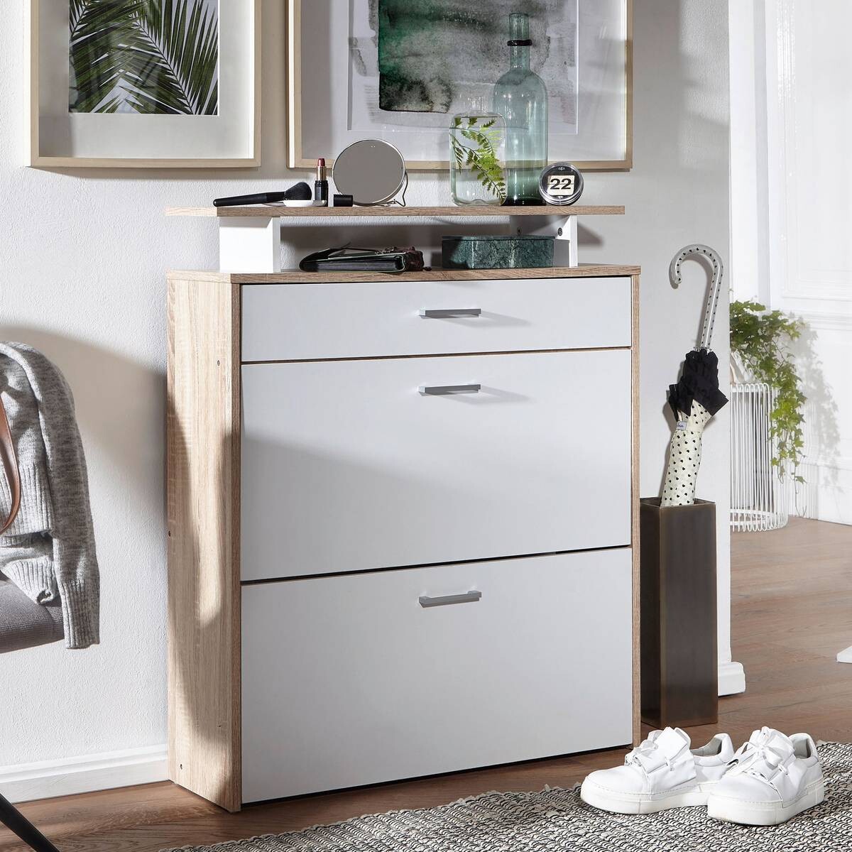 Schuhschrank Eiche Sonoma Nachbildung weiß B/H/T: ca. 80x95x24 cm