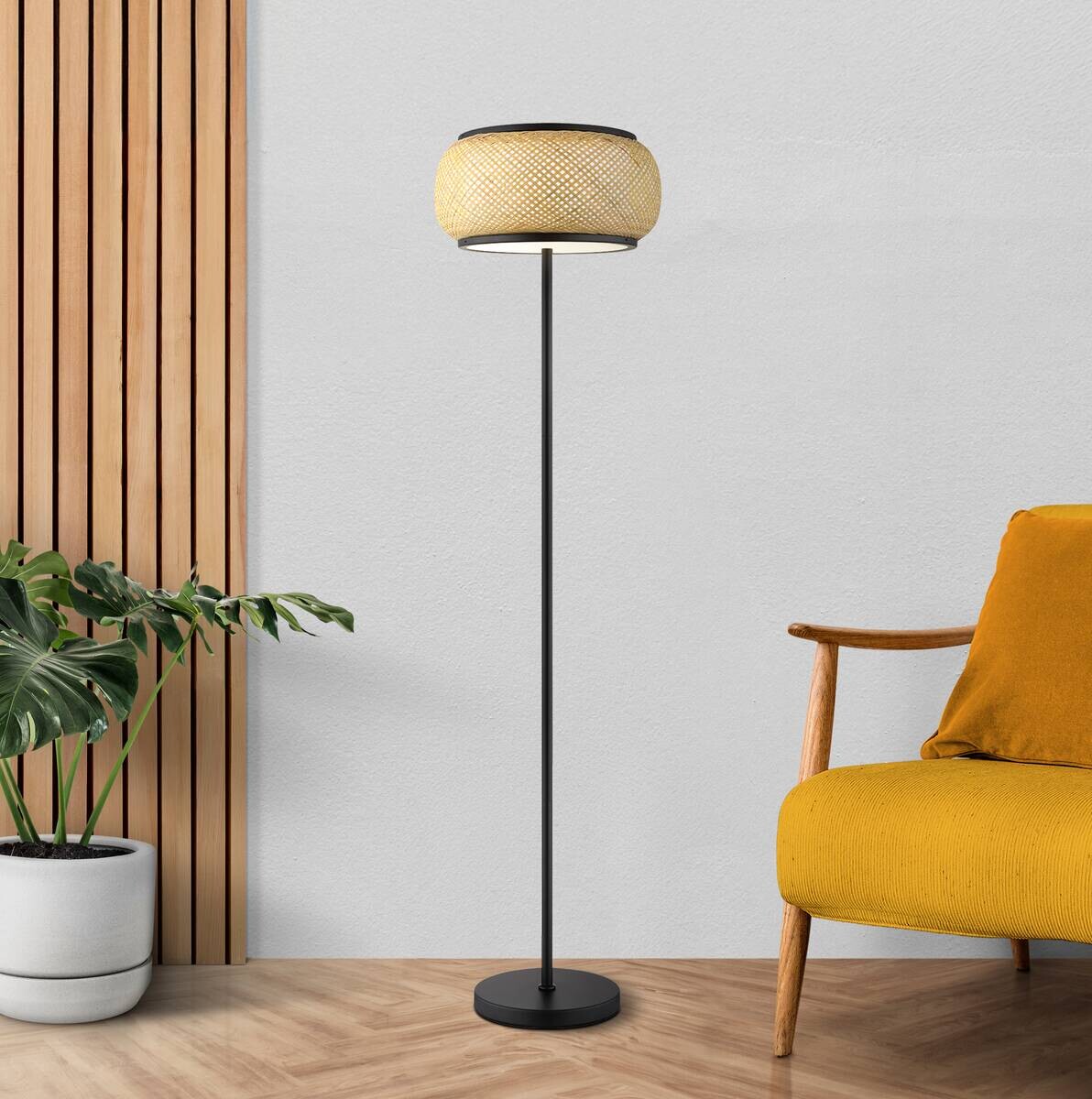 GLOBO Stehleuchte natur mattschwarz Metall Bambus H/D: ca. 146,1x38 cm 1 Brennstellen