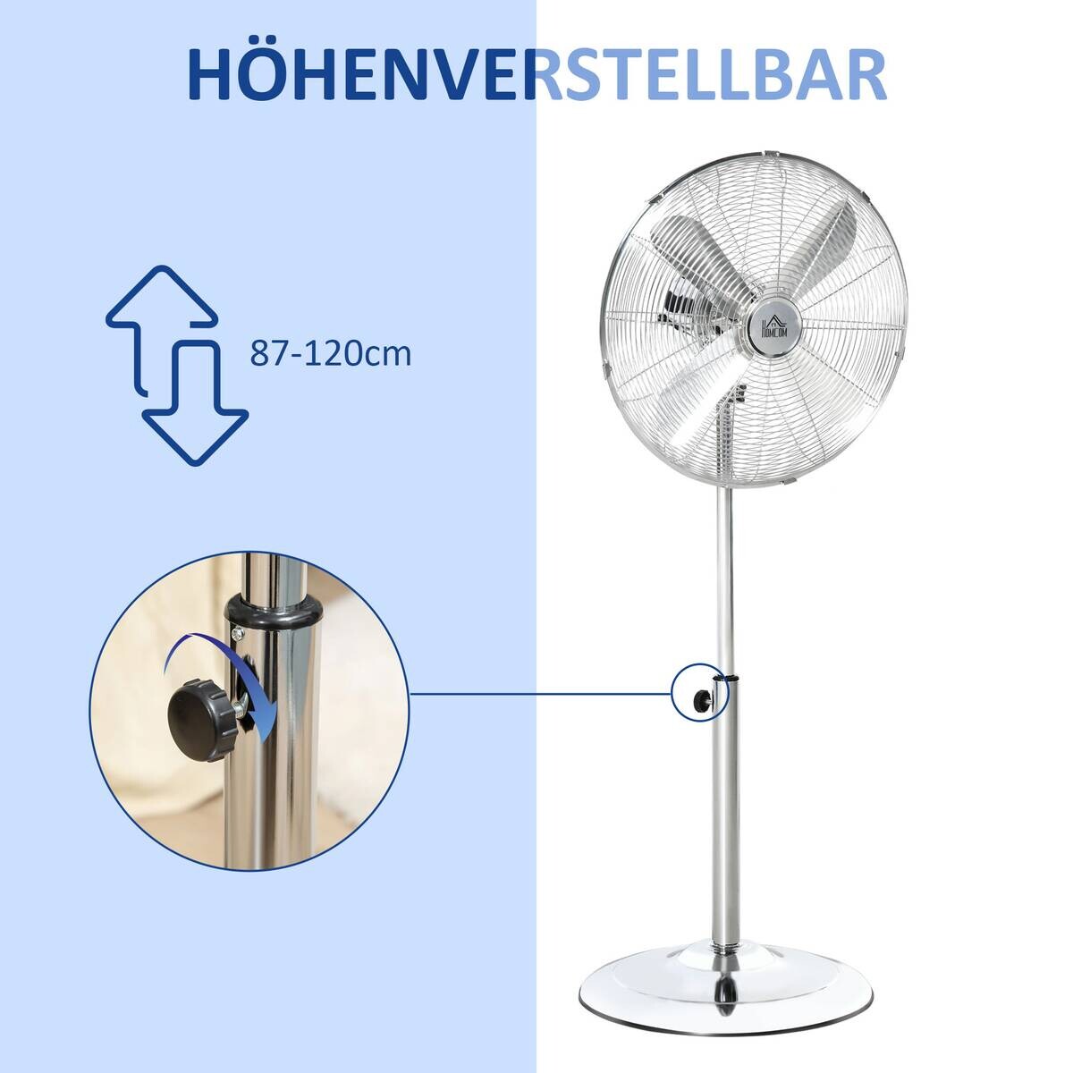 HOMCOM Ventilator silber Polypropylen Edelstahl B/H/L: ca. 44,5x44,5x87 cm