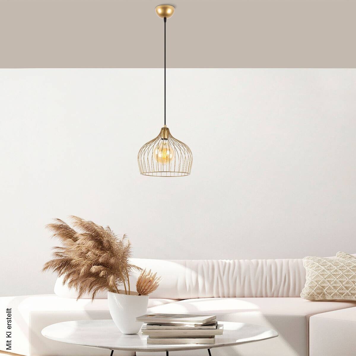 Opviq Pendelleuchte gold Metall B/H/T/L/D: ca. 30x121x30x30x30 cm E27 1 Brennstellen