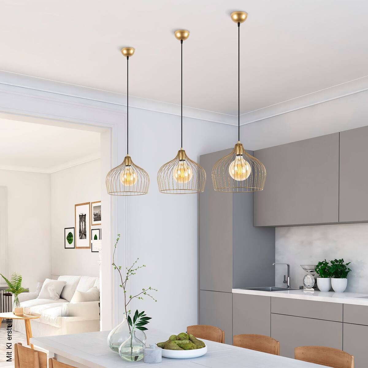 Opviq Pendelleuchte gold Metall B/H/T/L/D: ca. 30x121x30x30x30 cm E27 1 Brennstellen