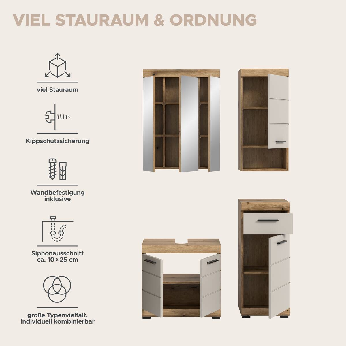 Badezimmer-Set Scout Evoke Oak Nachbildung Kaschmirgrau Nachbildung B/H/T: ca. 112x191x34 cm