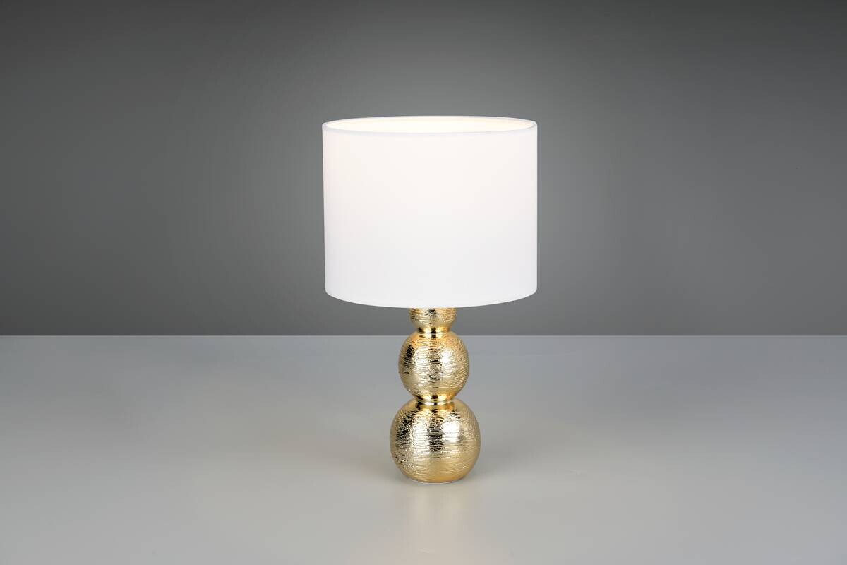 Reality Tischleuchte Lova gold weiß Textil Keramik H/D: ca. 29x17 cm E27 1 Brennstellen