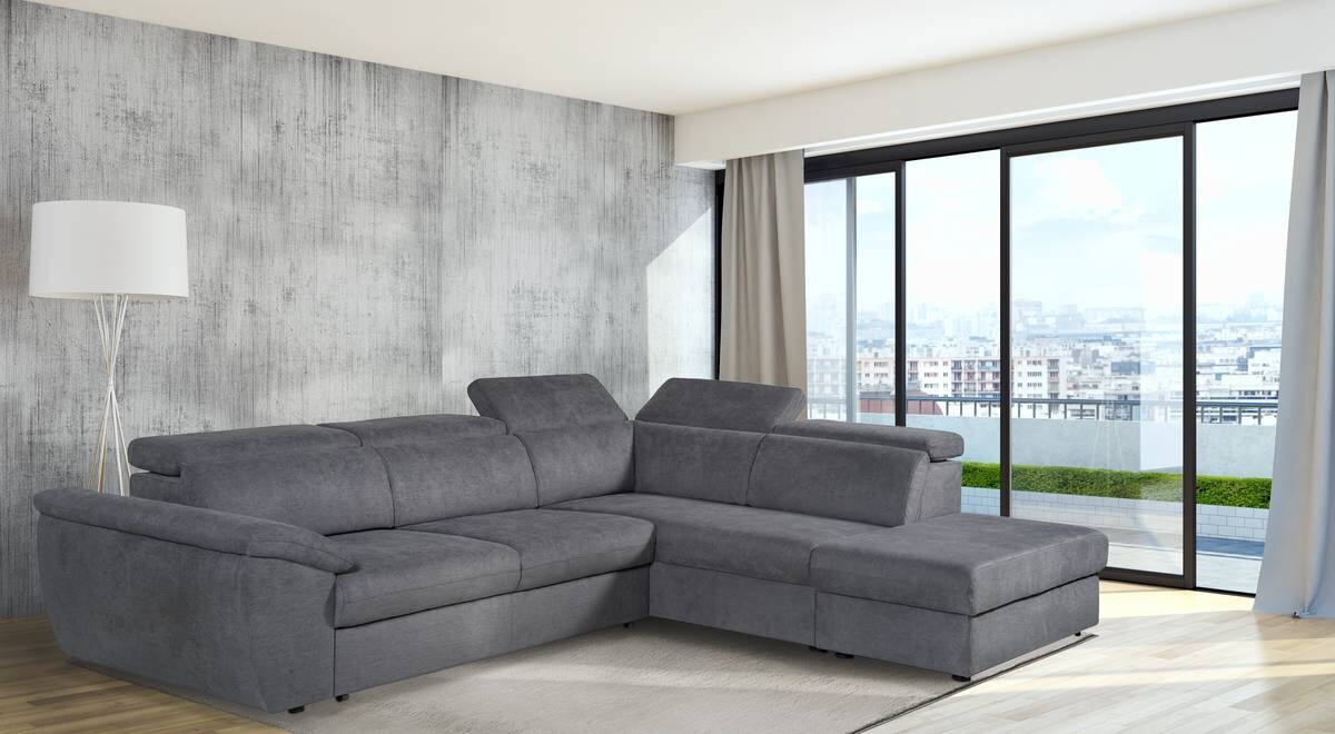 Ecksofa mit Bettfunktion und Bettkasten titanfarbig Flachgewebe B/H/T: ca. 280x108x235 cm