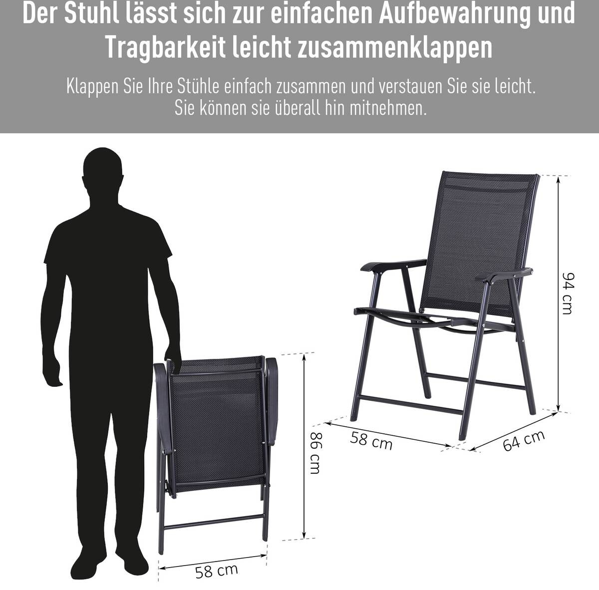 Outsunny Klappsessel grau Metall B/H/T: ca. 58x94x64 cm