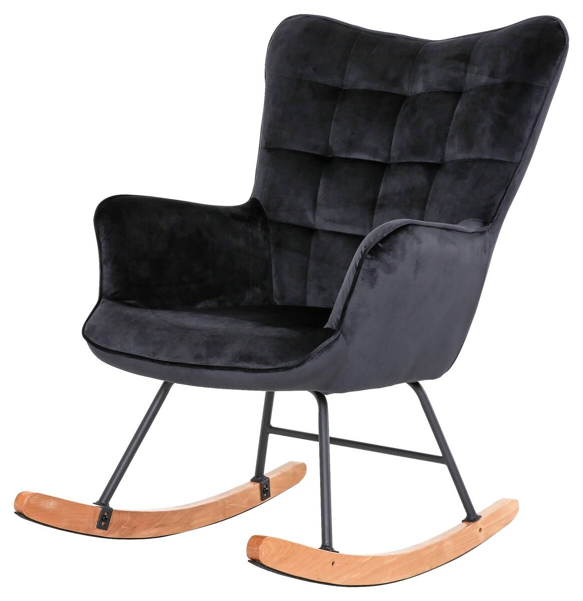 byLIVING Schaukelstuhl RICHIE schwarz schwarz natur Stoff Metall Buche B/H/T: ca. 72x92x92 cm