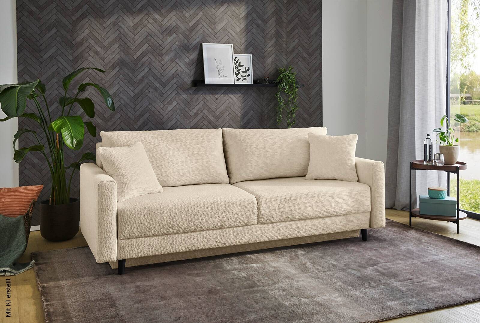 Schlafsofa beige Polyester B/H/T: ca. 217x86x94 cm