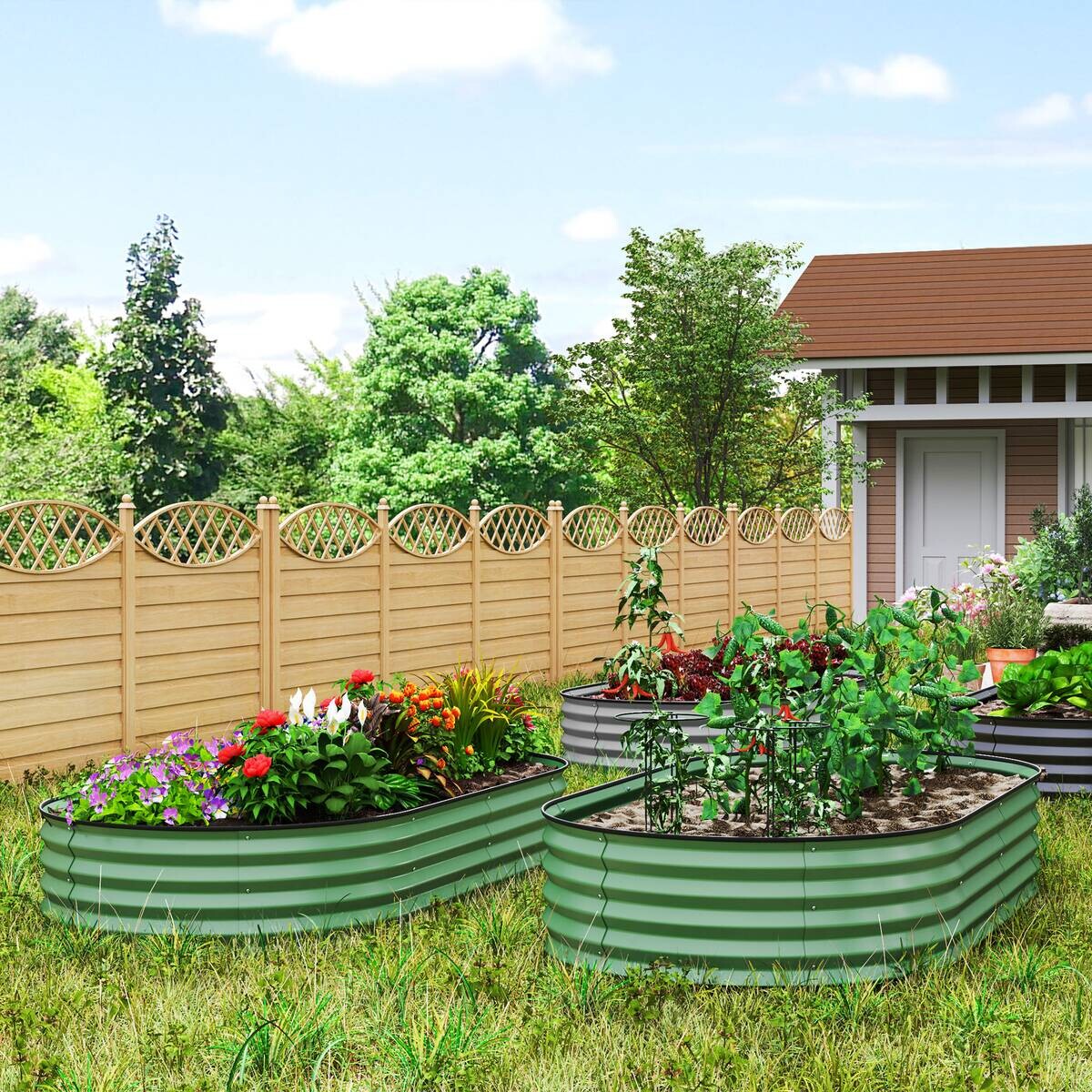 Outsunny Hochbeet 2er Set grün Stahl B/H/L: ca. 93x30x181 cm