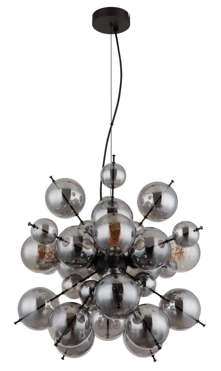GLOBO Pendelleuchte Rauch schwarz Glas Metall H/D: ca. 120x51,5 cm E27 4 Brennstellen
