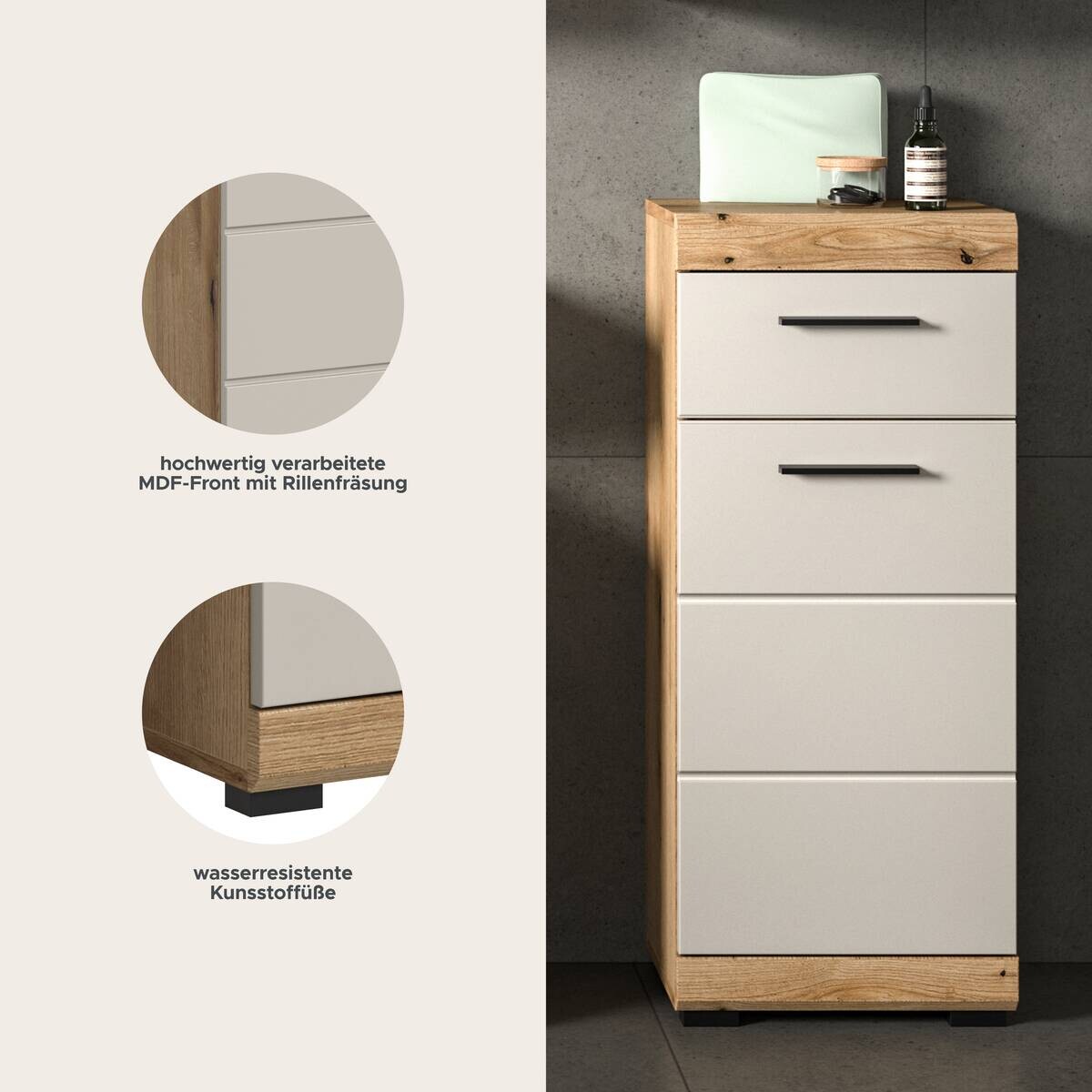 Badhochschrank Scout Evoke Oak Nachbildung Kaschmirgrau Nachbildung B/H/T: ca. 37x88x31 cm