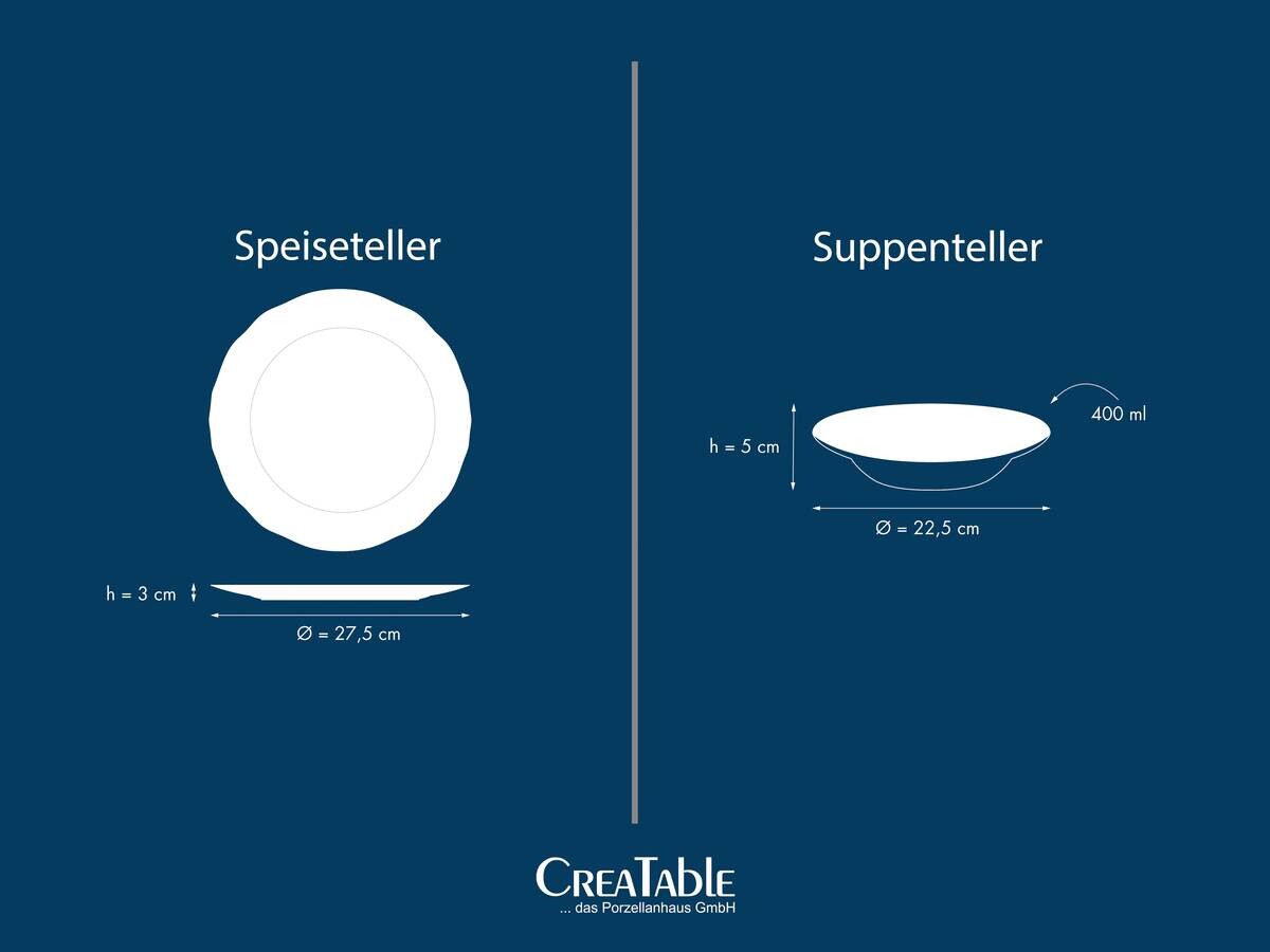 CreaTable Tafelservice Adelaide Grau weiß Porzellan 8 tlg.