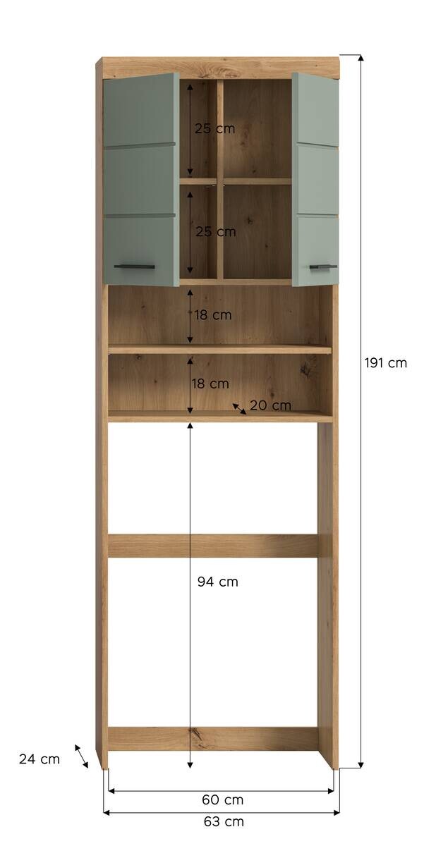 Waschmaschinenumbauschrank Scout Eiche Artisan Nachbildung salbei Nachbildung B/H/T: ca. 63x191x24 cm