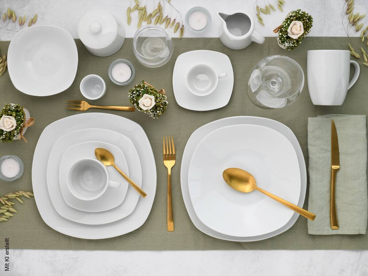 CreaTable Kombiservice Square weiß Porzellan 62 tlg.