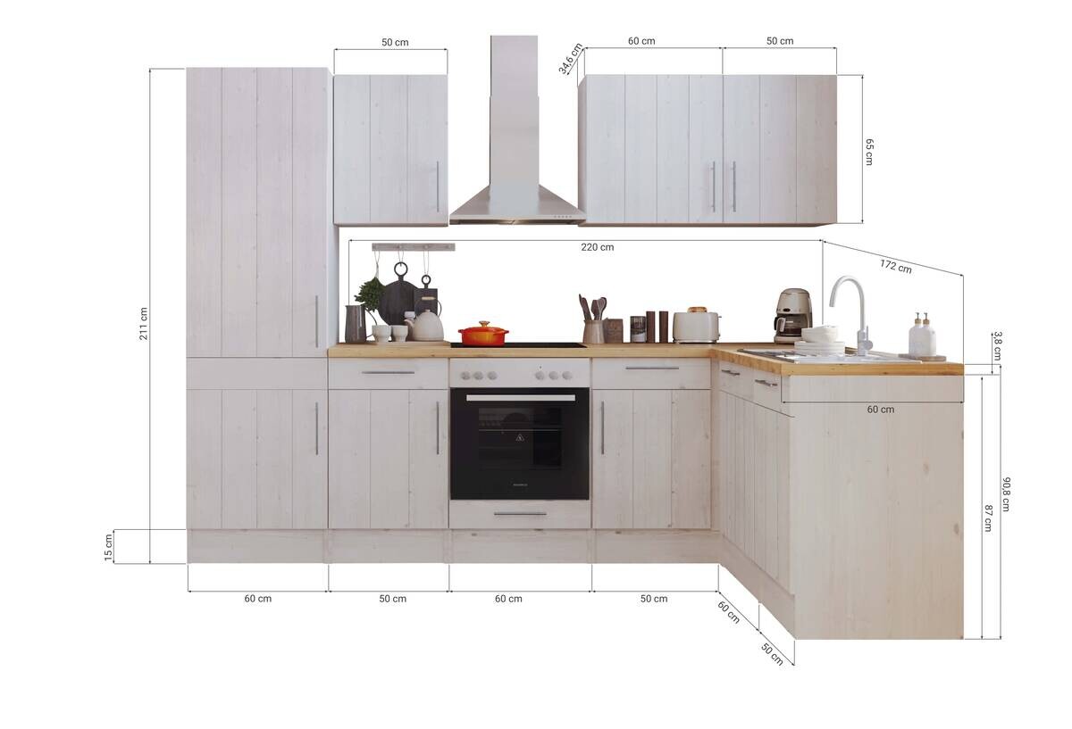 Respekta Winkelküche BERPL280LHWC weiß Lärche Nachbildung B/H/T: ca. 280x211x172 cm