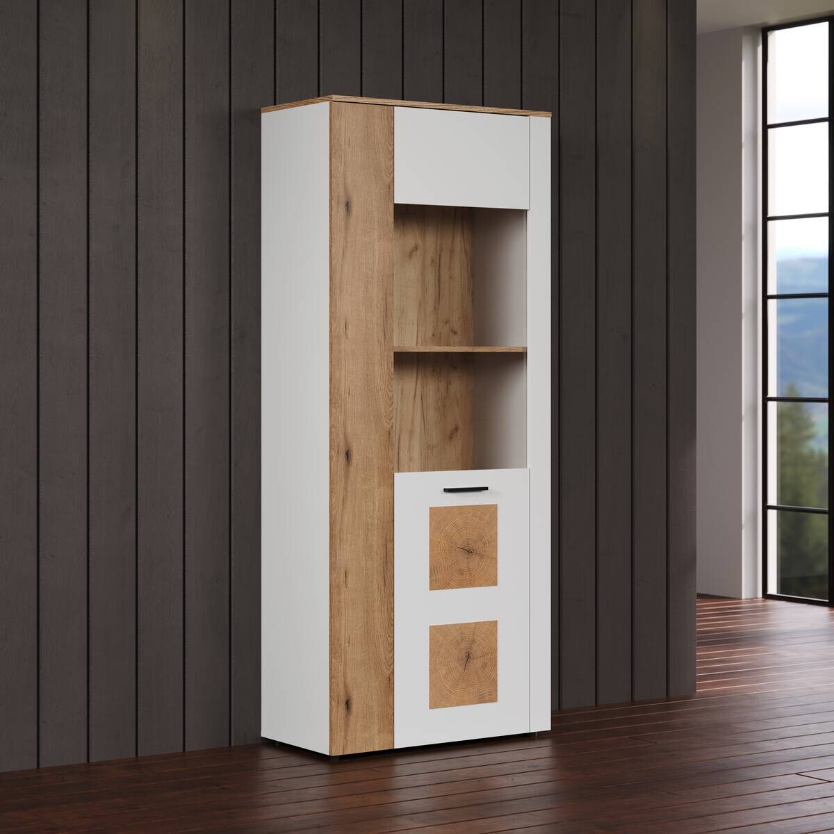 Vitrine Vitoria weiß Eiche Evoke Coast Nachbildung B/H/T: ca. 80x195x42 cm