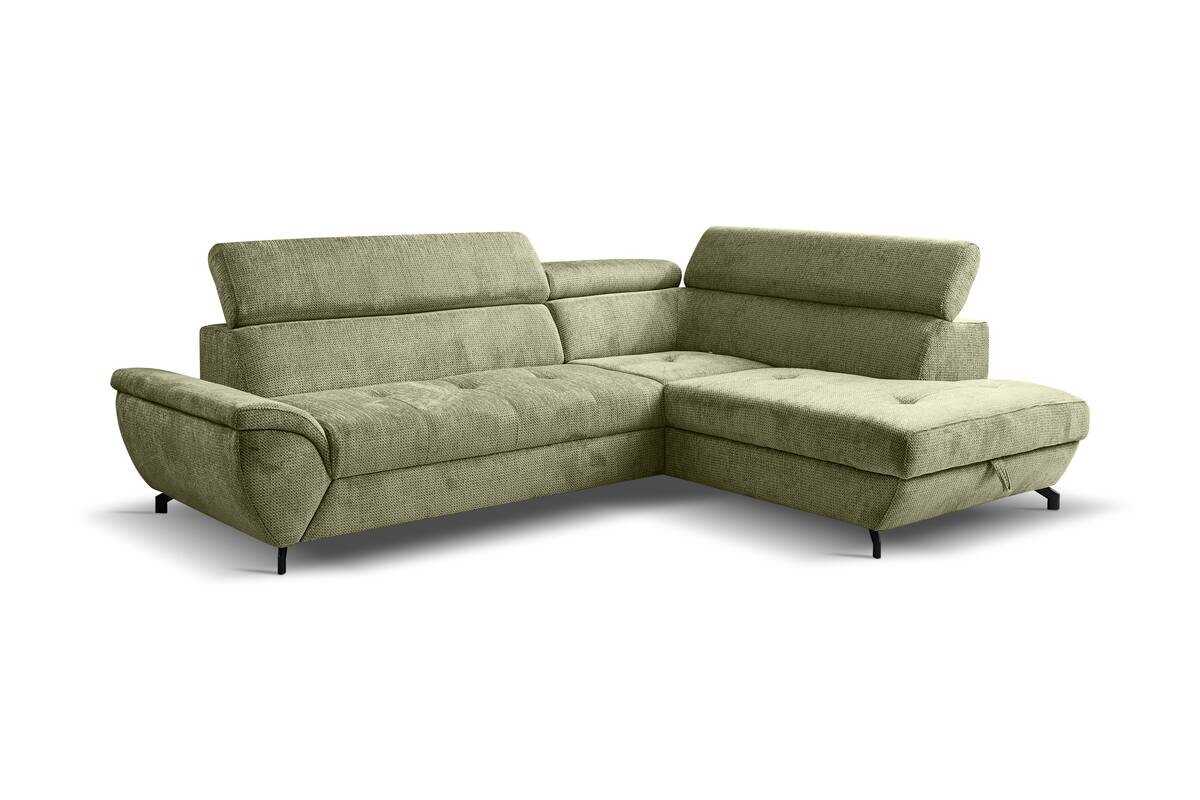 Ecksofa mit Bettfunktion und Bettkasten moosgrün Microfaser B/H/T: ca. 263x77x210 cm