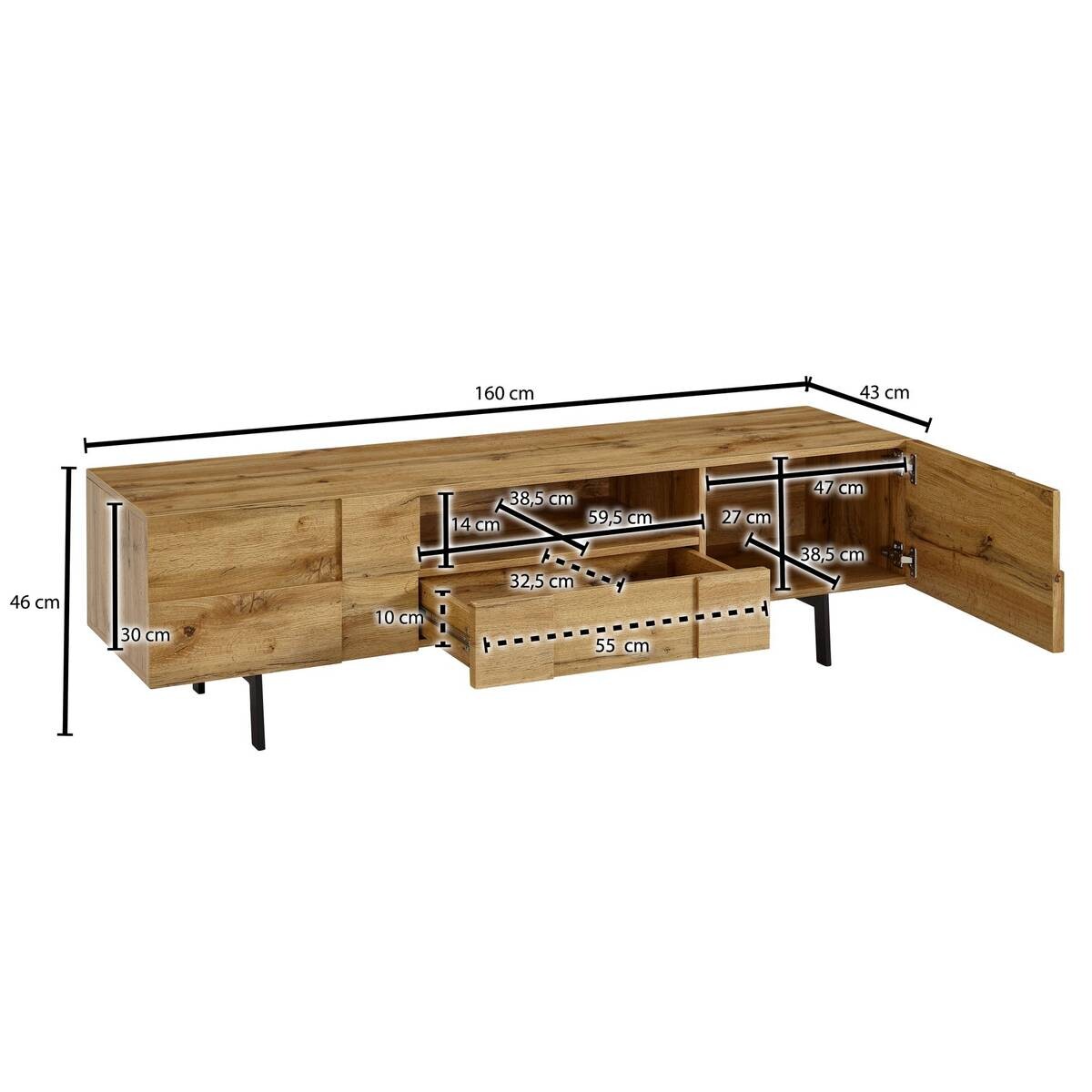 Lowboard Eiche Nachbildung B/H/T: ca. 160x46x43 cm