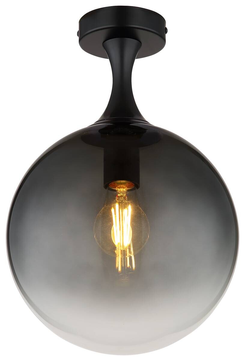 GLOBO Deckenleuchte Rauch mattschwarz Glas Metall H/D: ca. 37,5x25 cm E27 1 Brennstellen