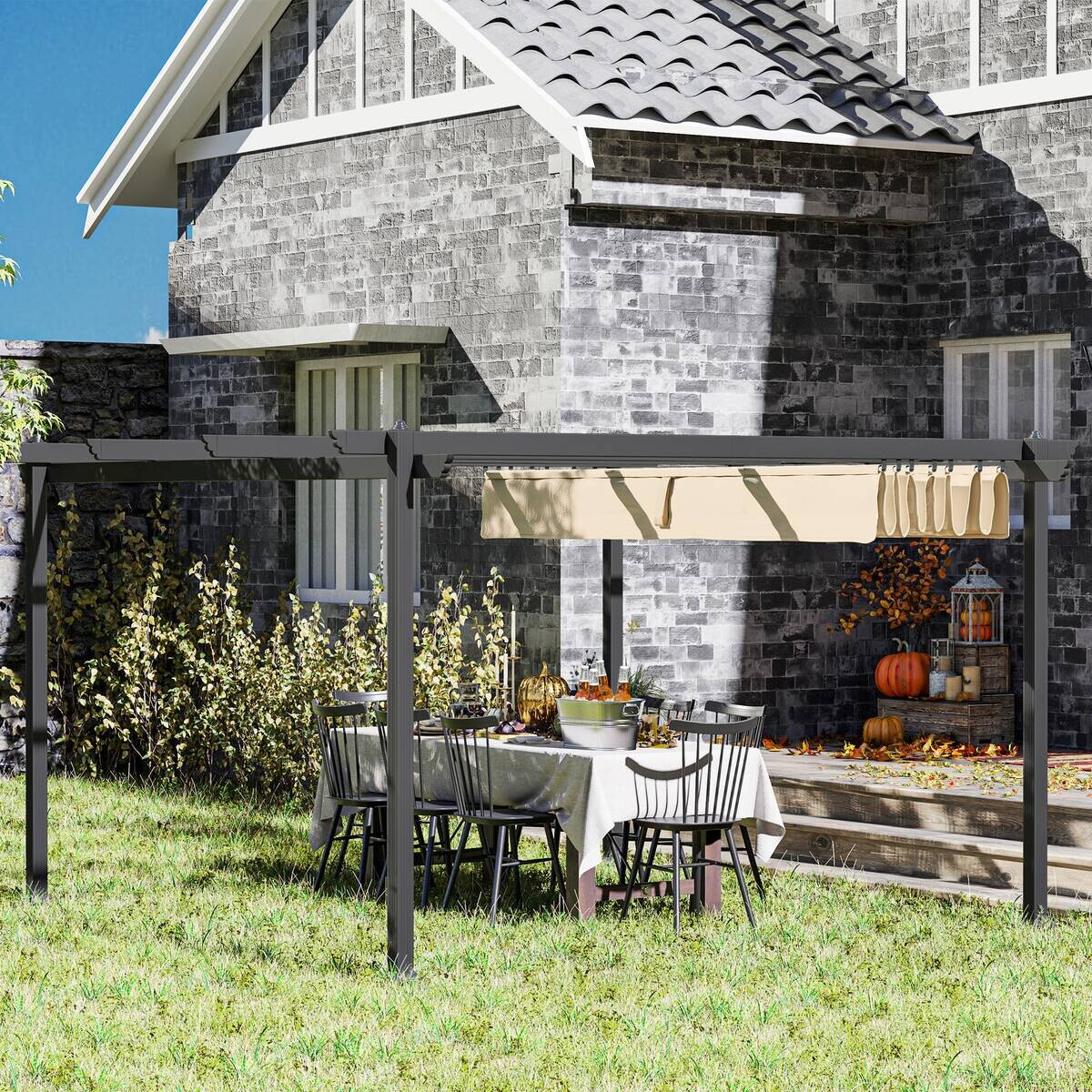 Outsunny Pergola beige Aluminium B/H/L: ca. 390x223x390 cm