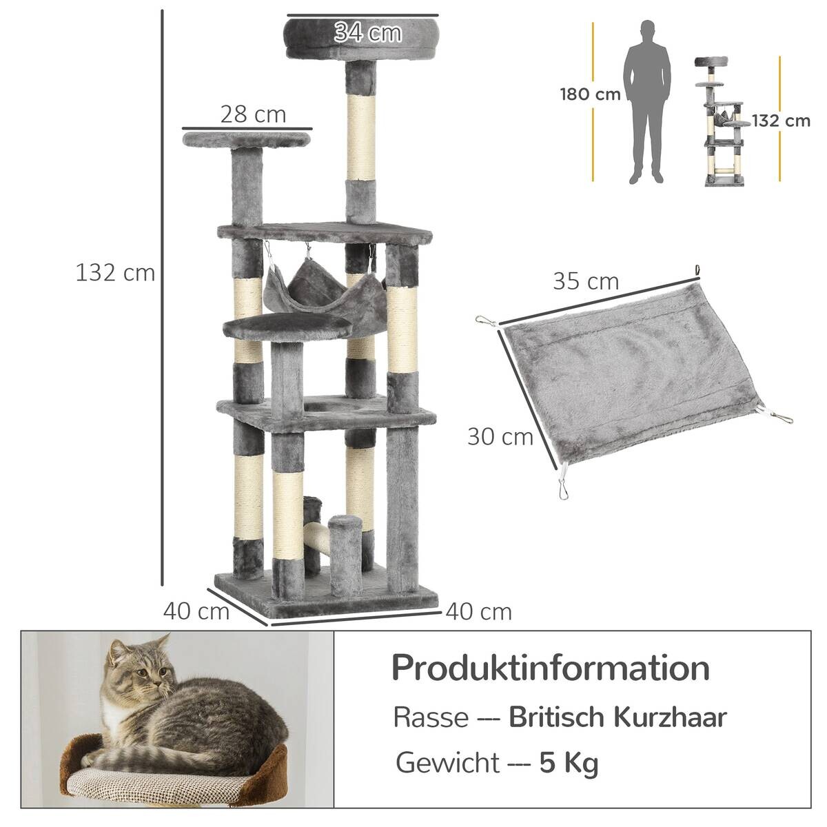 PawHut Katzen-Zubehör grau Edelstahl B/H/L: ca. 40x40x132 cm