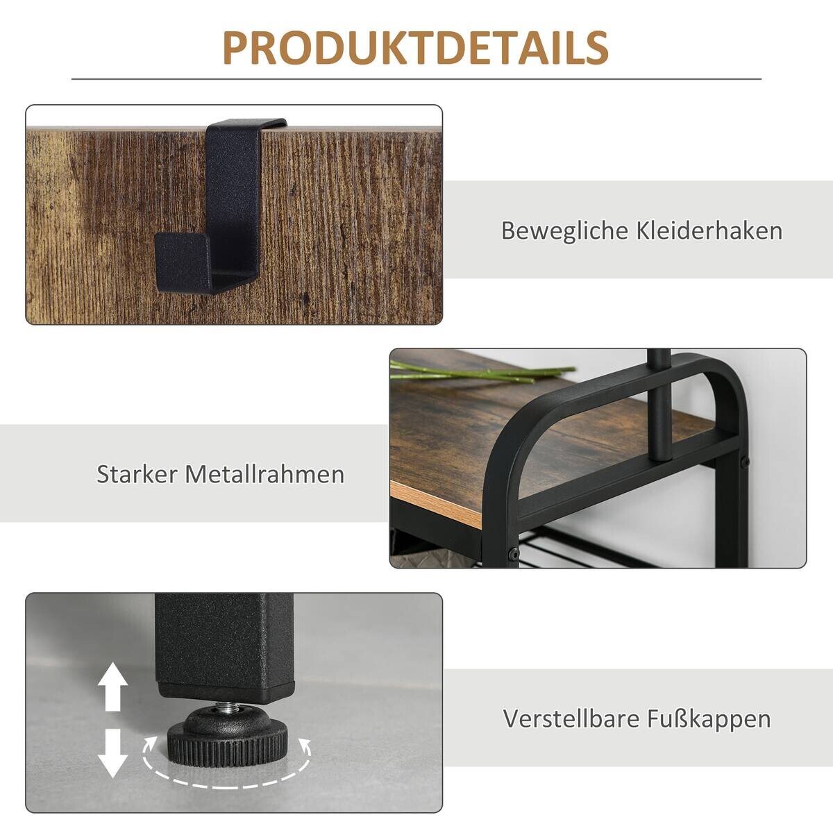 HOMCOM Garderobe schwarz Polypropylen B/H/L: ca. 34x72x185 cm
