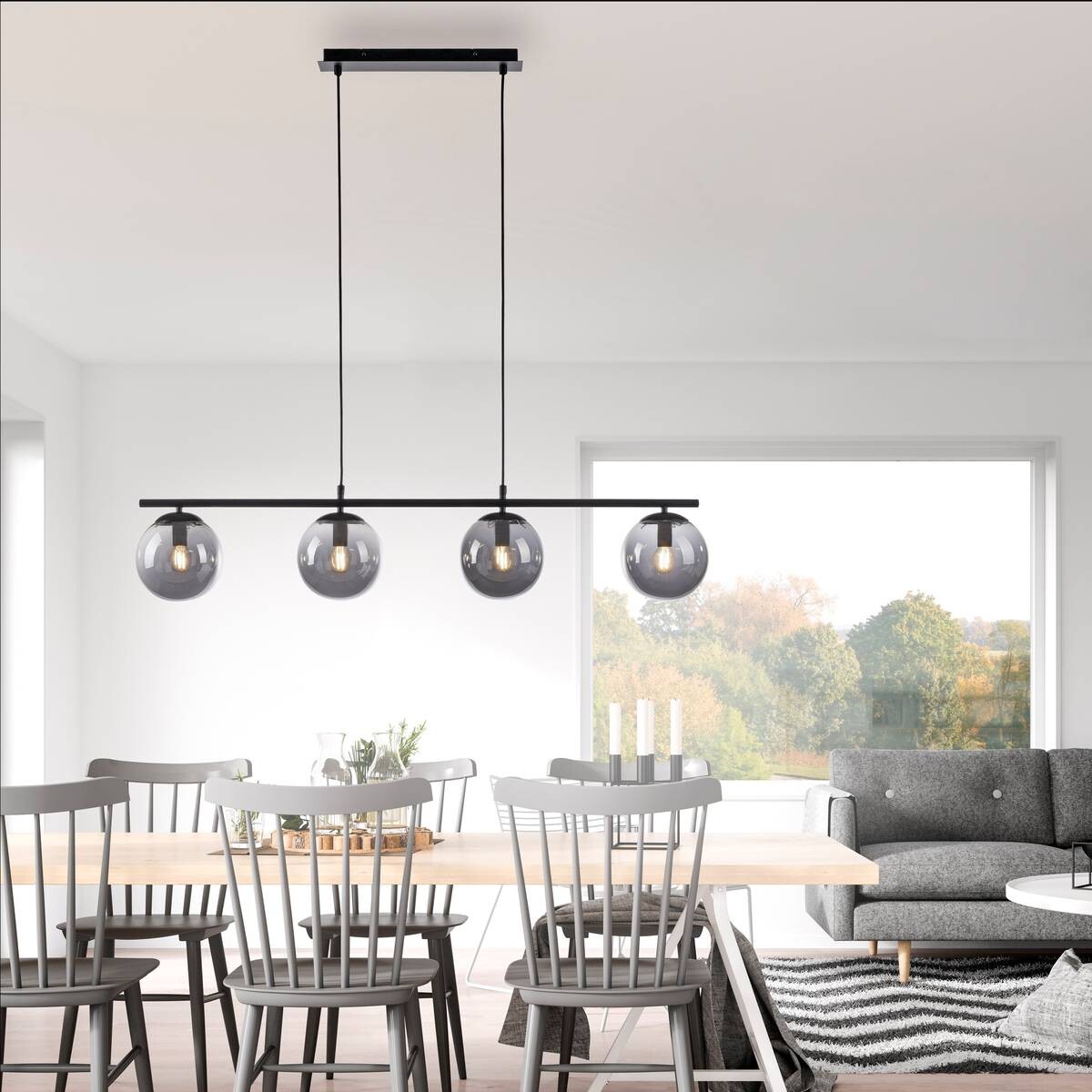 Just Light Pendelleuchte BIG WIDOW 14604-18 schwarz Metall Rauchglas B/H: ca. 100x150 cm E14 4 Brennstellen