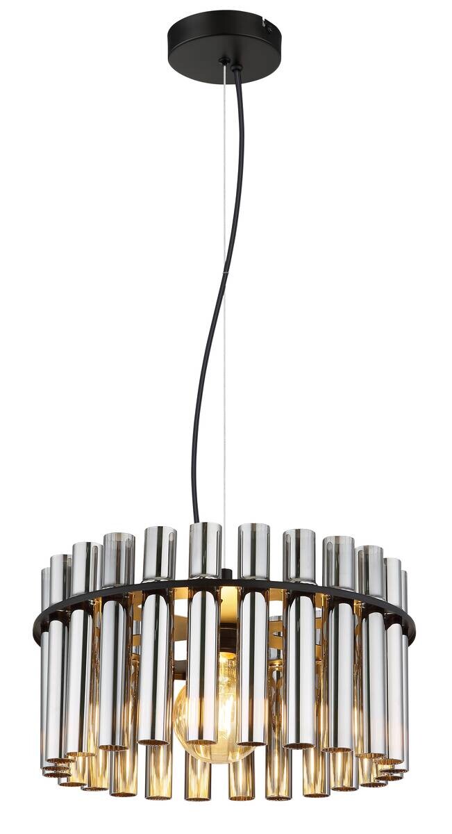 GLOBO Pendelleuchte Rauch schwarz Metall Glas PVC H/D: ca. 120x38 cm E27 1 Brennstellen