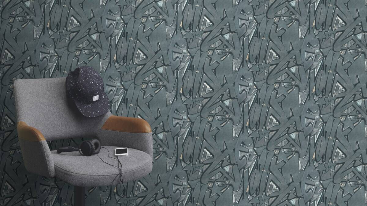 Papiertapete Graffiti blau grau B/L: ca. 53x1005 cm