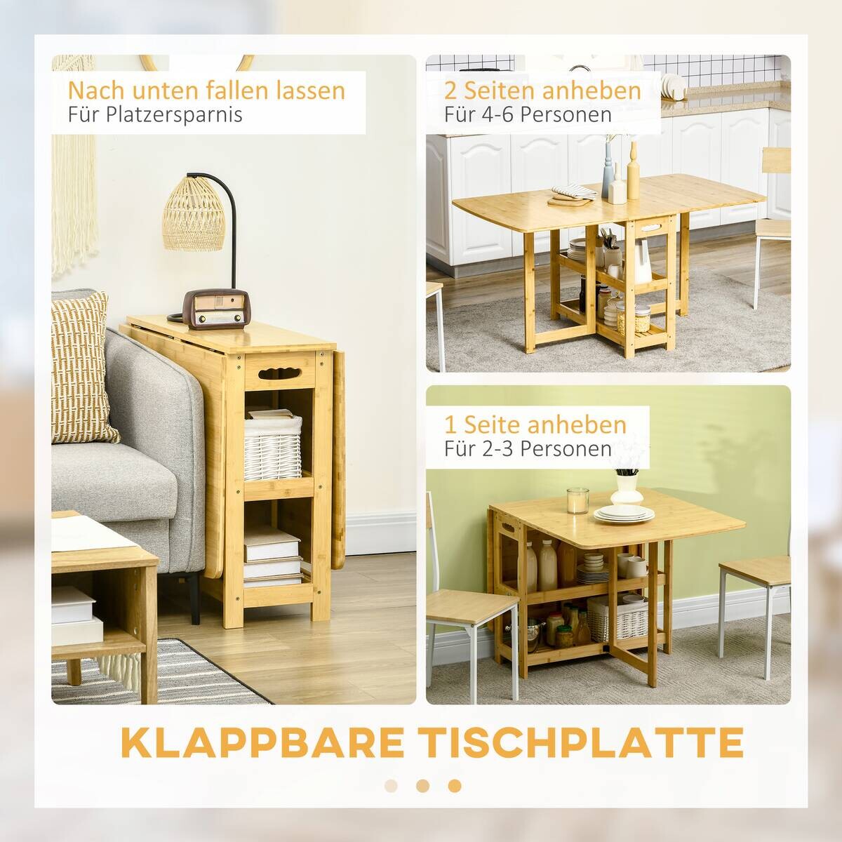 HOMCOM Klapptisch natur Bambus B/H/L: ca. 80x149,5x73,5 cm
