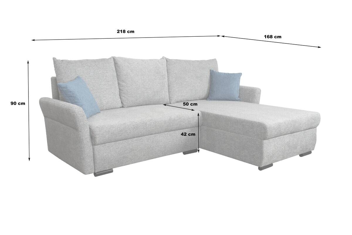 Ecksofa mit Bettfunktion und Bettkasten grau Webstoff B/H/T: ca. 218x90x168 cm