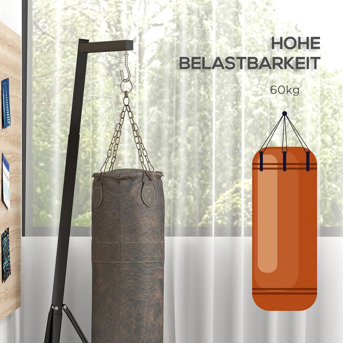 SPORTNOW Boxsackständer schwarz Stahl B/H/L: ca. 90x225x170 cm