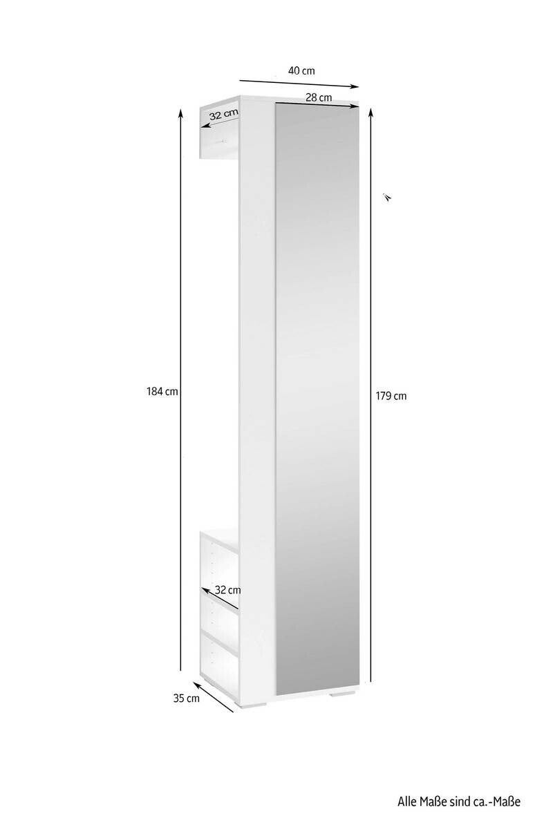 Hochschrank BEN weiß B/H/T: ca. 40x184x35 cm