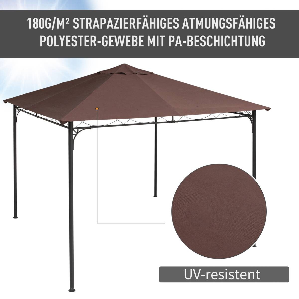 Outsunny Ersatzdach für Pavillon braun Polyester-Mischgewebe B/L: ca. 300x300 cm