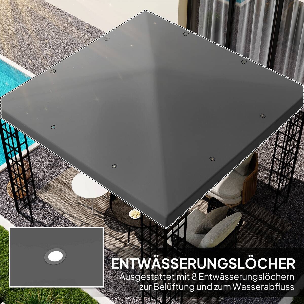 Outsunny Pavillondach dunkelgrau Metall B/H/L: ca. 298x1x298 cm