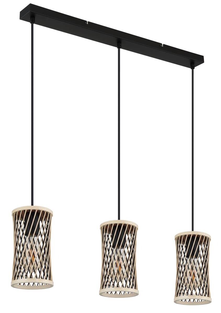 GLOBO LED-Pendelleuchte MALI schwarz Bambus Metall B/H/T: ca. 12x150x72 cm 3 Brennstellen