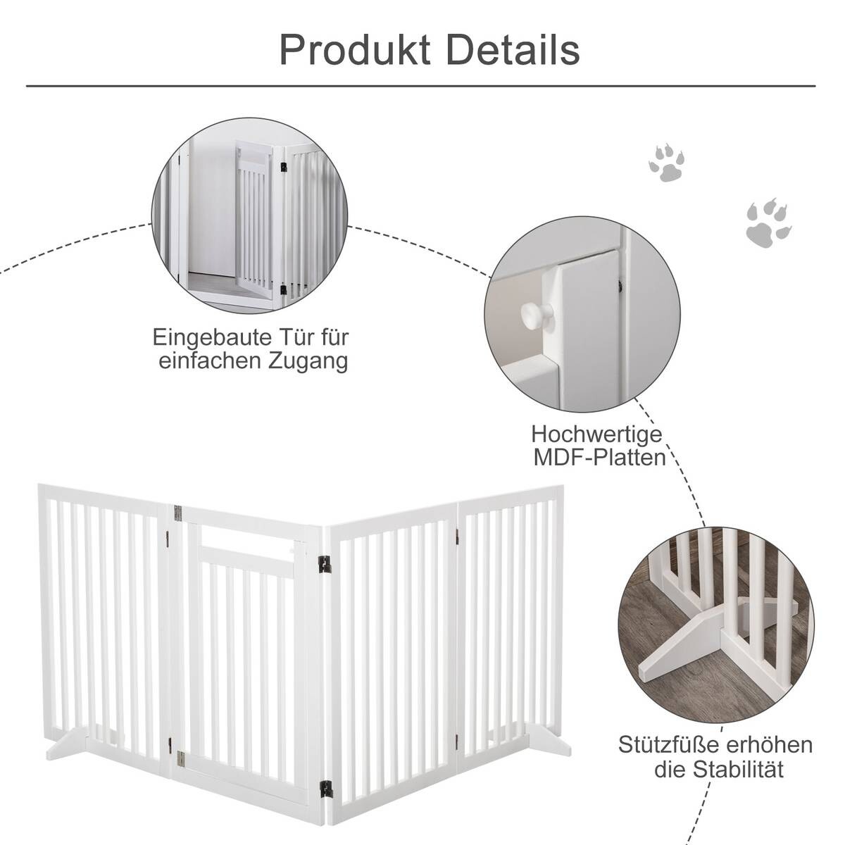 PawHut Absperrgitter weiß MDF B/H/L: ca. 1,8x81x240 cm